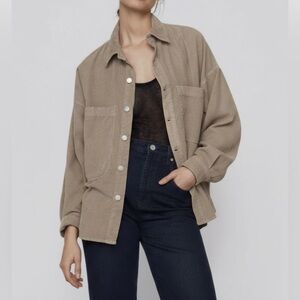 Zara Corduroy Oversized Shirt Buttoned Down Oversized Pickets Taupe Overshirt XS
